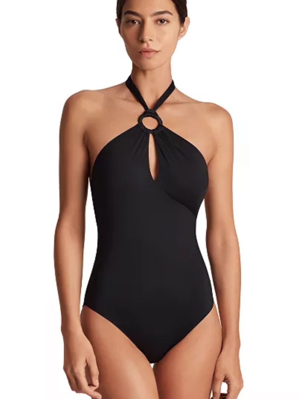 Ralph Lauren Black Halter One-Piece with Ring Accent